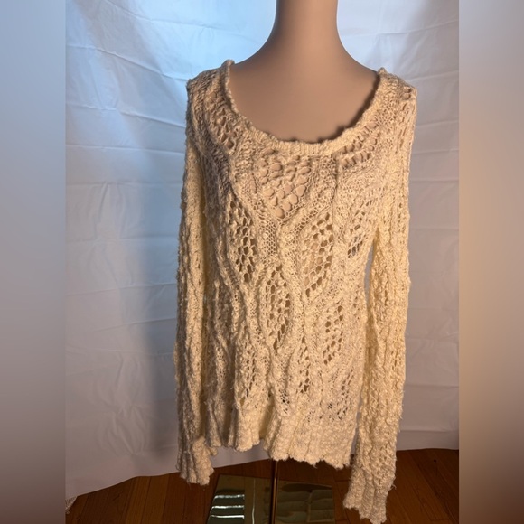Lucky Brand Sweaters - Lucky Brand Cream Crew Neck Sweater with Lacy Knit